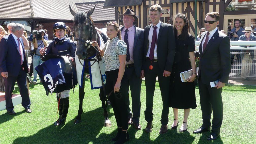 Aidan O'Brien and Ryan Moore with The Antarctic after winning the Group 3 Prix de Cabourg at Deauville