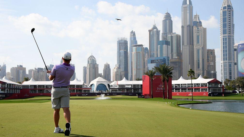 Tyrrell Hatton on the 18th hole at the Emirates Golf Club, Dubai