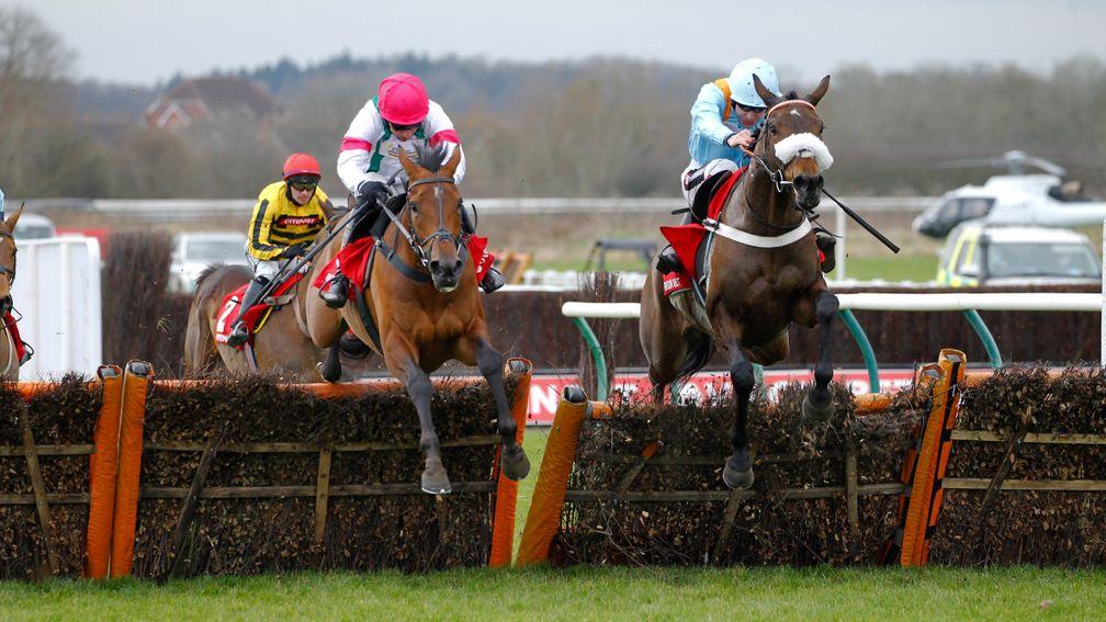 Marie's Rock (right): stayed on strongly to win the Listed mares' hurdle