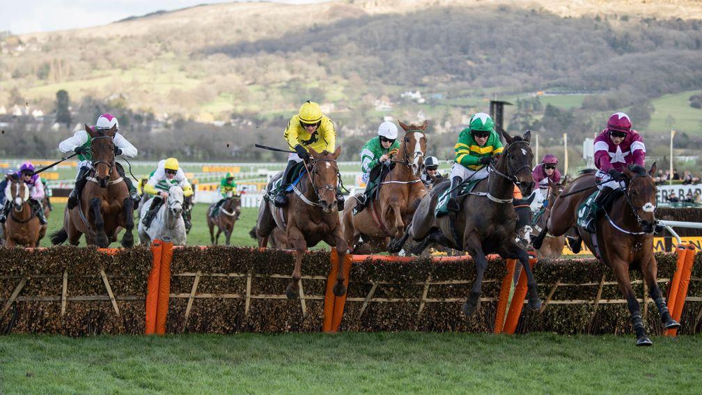 Aramon (white sleeves, left): finished second in the Randox Health County Hurdle when last seen