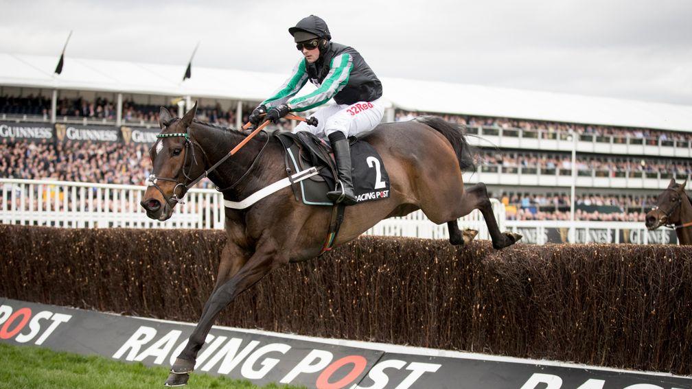 Altior and Nico de Boinville taking the last fence when winning the Racing Post Arkle Challenge Trophy Novices' Chase.Cheltenham Festival.Photo:Patrick McCann 14.03.2017