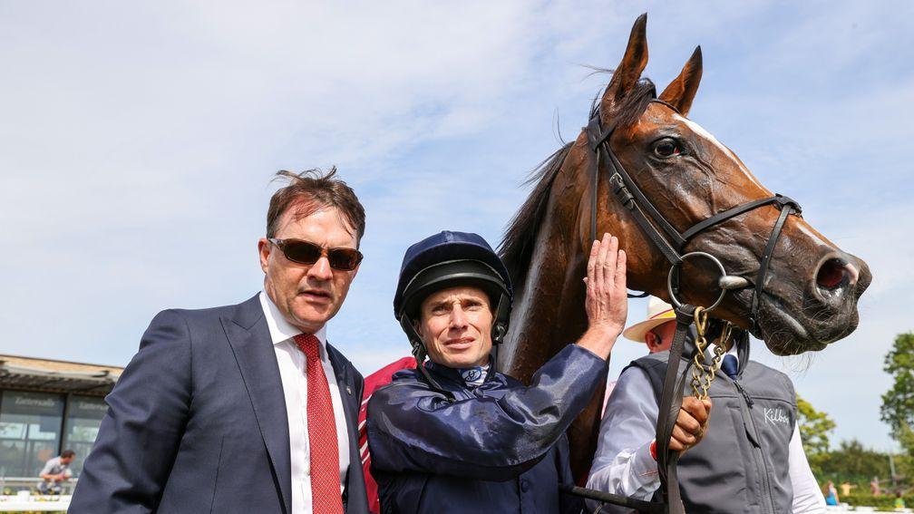Curragh Sun 17 July 2022Lily Pond with Aidan OâBrien and Ryan Moore after winning The Kilboy Estate StakesPhoto.carolinenorris.ie