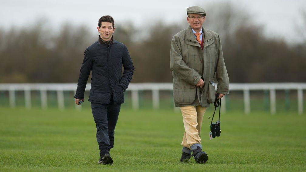 Sam Waley-Cohen walks the course with his father Robert at Huntingdon