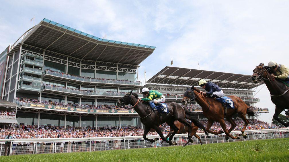 Continuum (green) won the John Smith's Silver Cup at York for Hedger in 2014