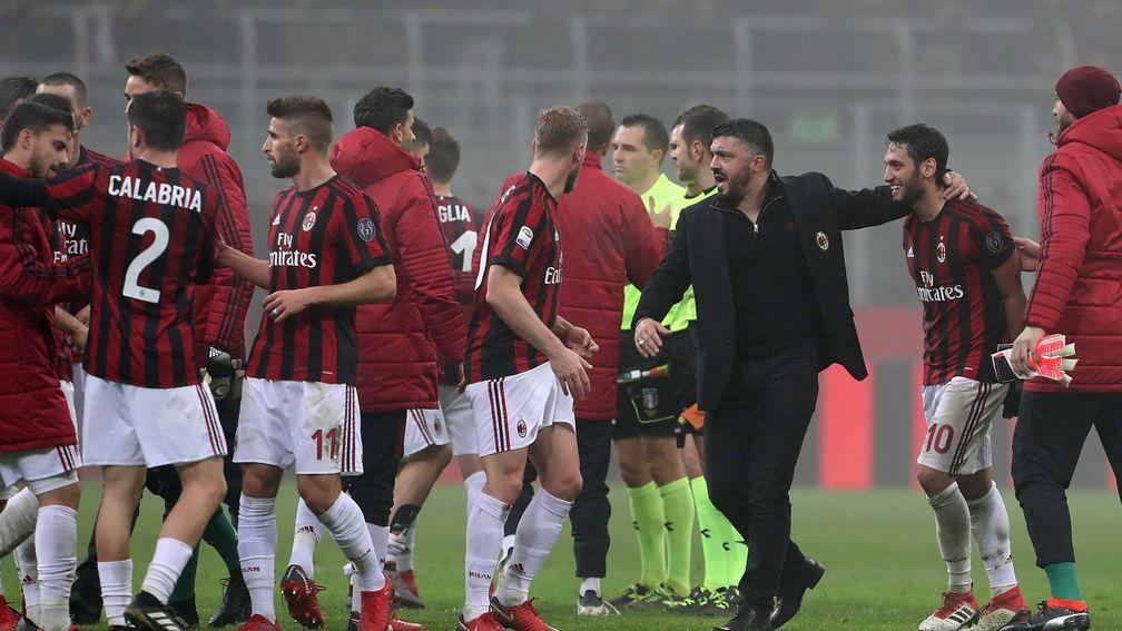 Milan celebrate their win over Lazio