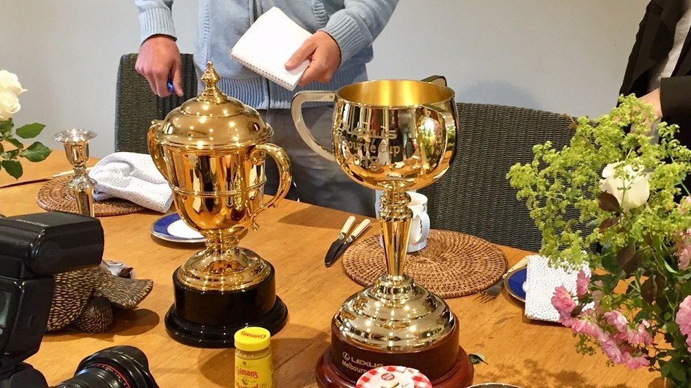 The Melbourne Cup (right) and the Ascot Gold Cup on Ed Dunlop's breakfast table