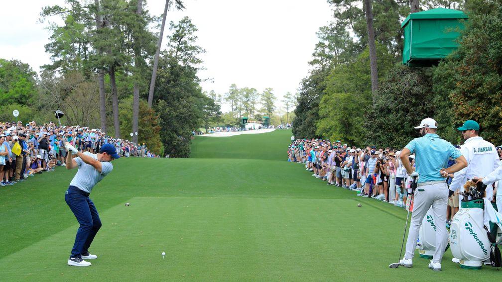 Rory McIlroy plays a shot during practice at Augusta National