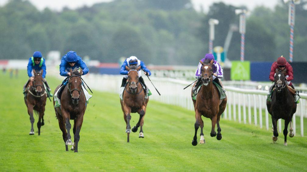 Kameko (far right): travelled well until running out of petrol in the Juddmonte International