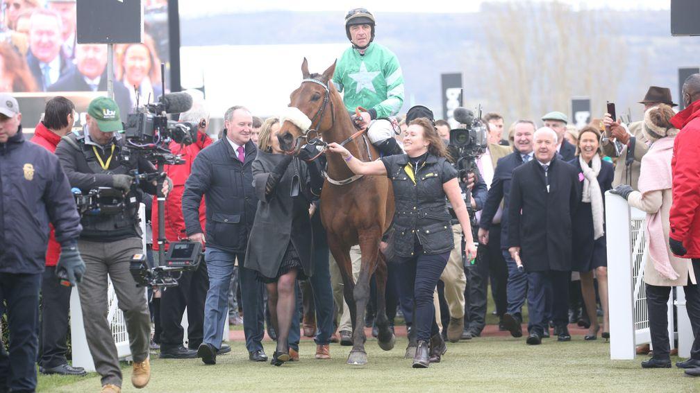 Presenting Percy is led in to the winner's enclosure after his dominant performance