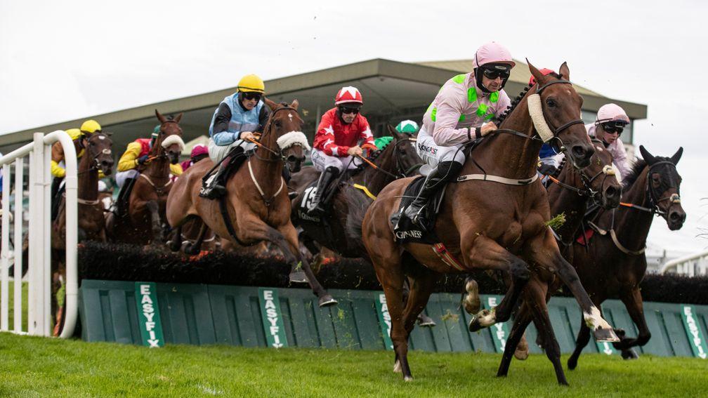 Saldier and Patrick Mullins on their way to victory in the Galway Hurdle