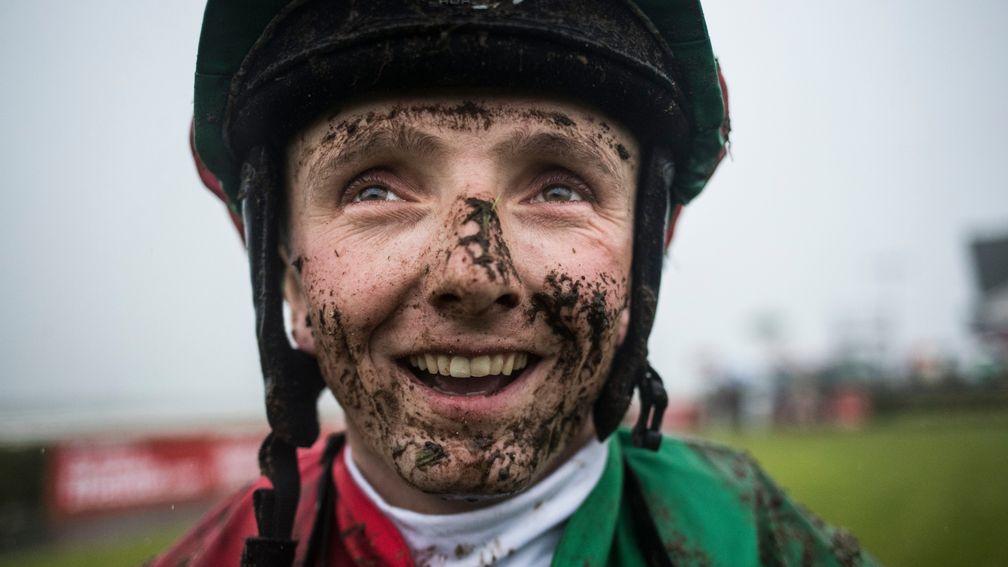 Wednesday: Chris Hayes is all smiles despite a face full of mud after riding Boom Or Bush in the last at Galway