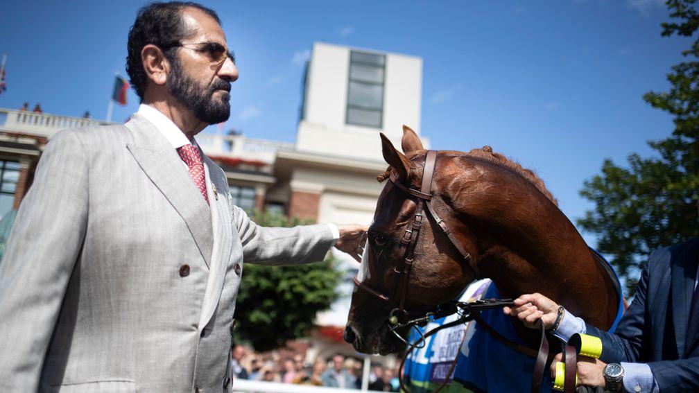 Sheikh Mohammed with Earthligh after his stunning success at Deauville