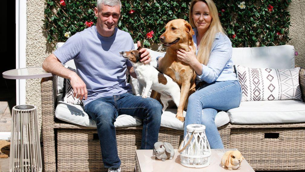 Paul and Adele Mulrennan at home in with their dogs Peggy and Daisy