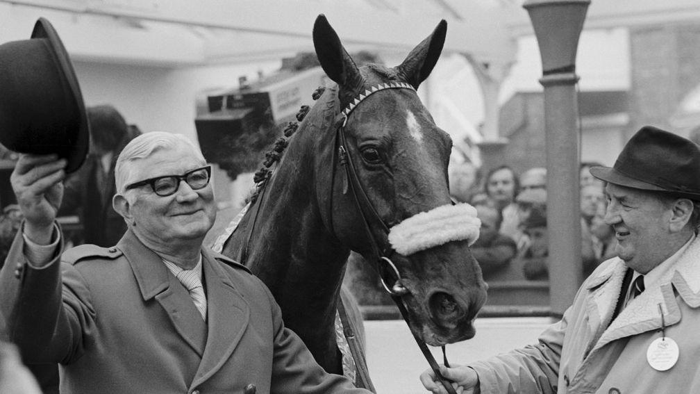 L'Escargot with owner Raymond Guest (left) and trainer Dan Moore at Aintree