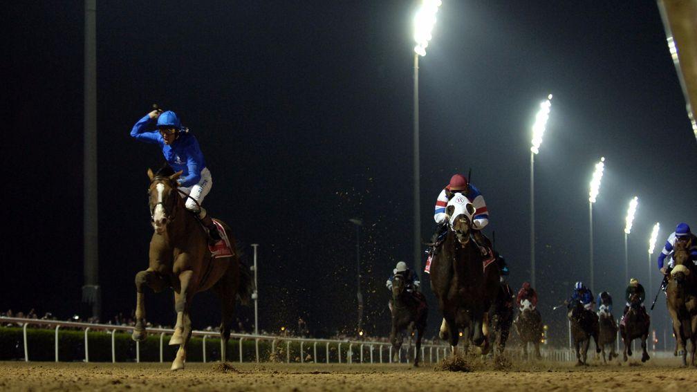 Frankie Dettori has won the Dubai World Cup three times, most recently on Electrocutionist (pictuted, left) in 2006