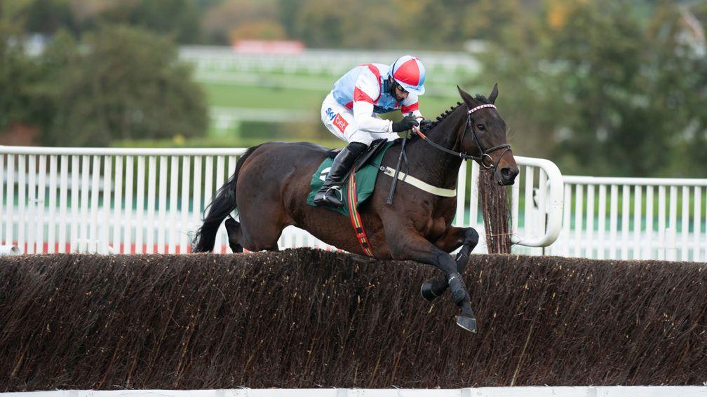 Rouge Vif (Daryl Jacob) jump the last fence and win the 2m handicap chaseCheltenham 23.10.20 Pic: Edward Whitaker/ Racing Post