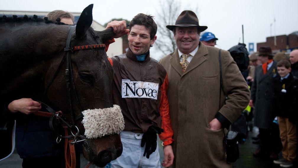 Long Run: with Sam Waley-Cohen and Nicky Henderson after his first King George win in 2011