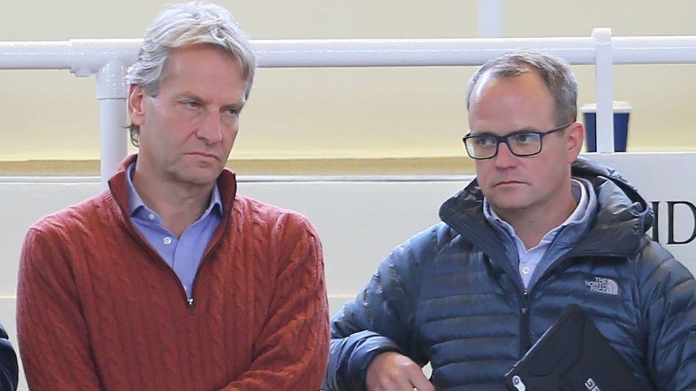 Georg von Opel of Westerberg Limited and MV Magnier follow the action in the Tattersalls sales ring