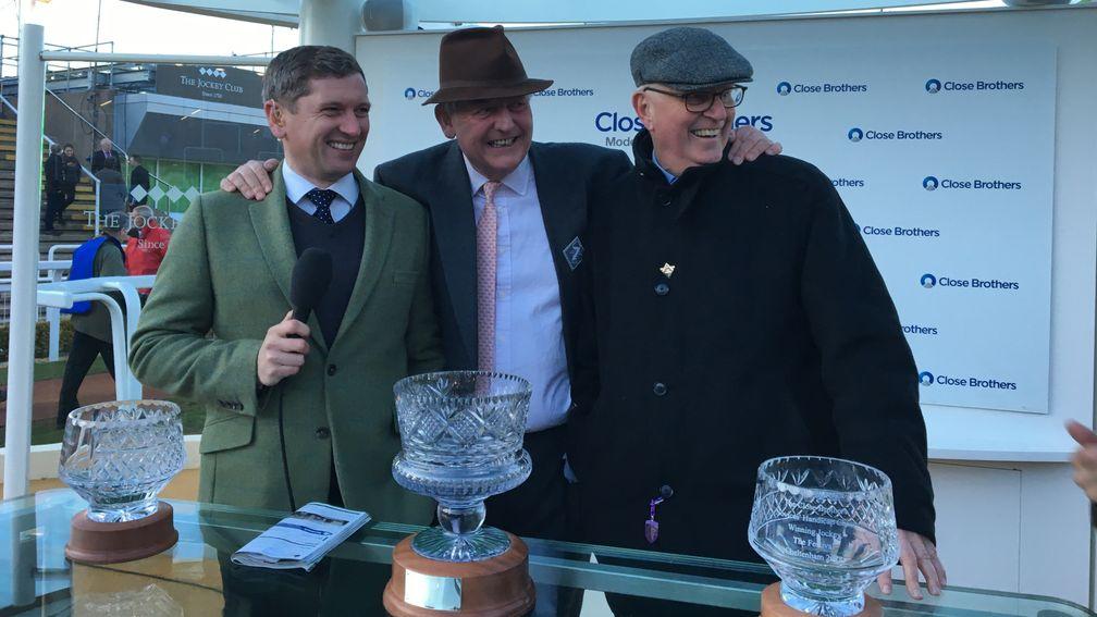 Tim Radford (centre) and Mick Channon (right) enjoy their first festival wins