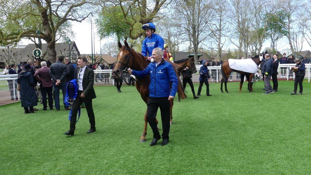Romantic Style and William Buick after winning the Group 3 Prix Imprudence at Deauville
