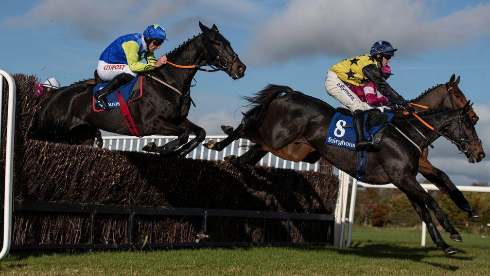 Gabynako and Darragh O'Keeffe en route to an impressive success in the beginners chase at Fairyhouse