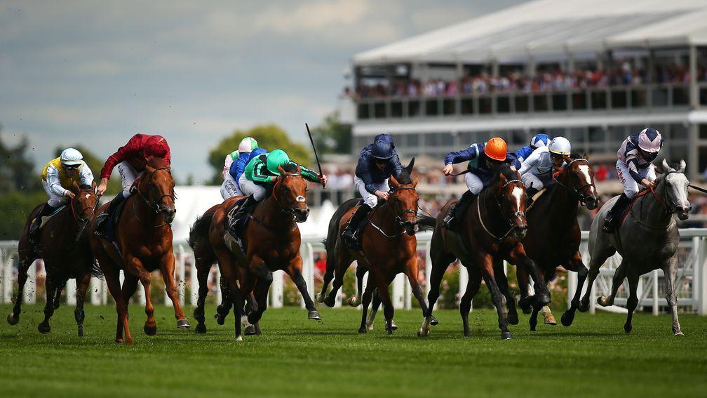 Charlie Bishop enjoys a breakthrough first Group1 success on Accidental Agent (orange cap) in Royal Ascot's Queen Anne Stakes