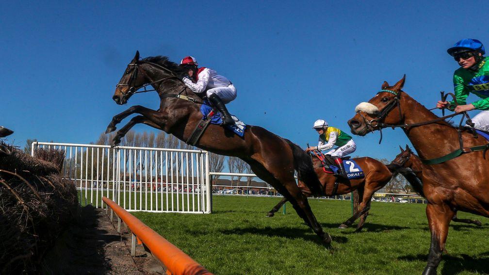 Joe Farrell and Adam Wedge fly an open ditch on their way to victory in the Scottish Grand National