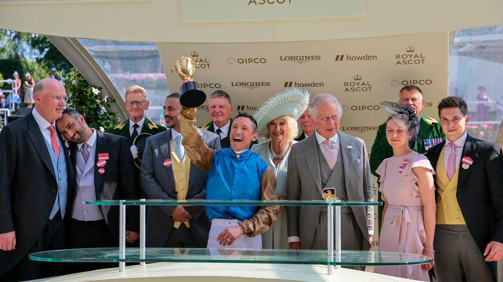 The King and Queen present the trophies to winning connections of Courage Mon Ami after his Gold Cup win for Wathnan Racing



