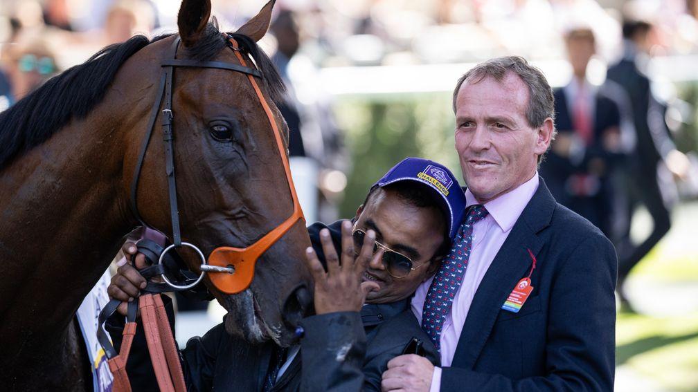 Rosallion provided a major win for both Richard Hannon (right) and sire Blue Point in Sunday's Prix Jean-Luc Lagardere