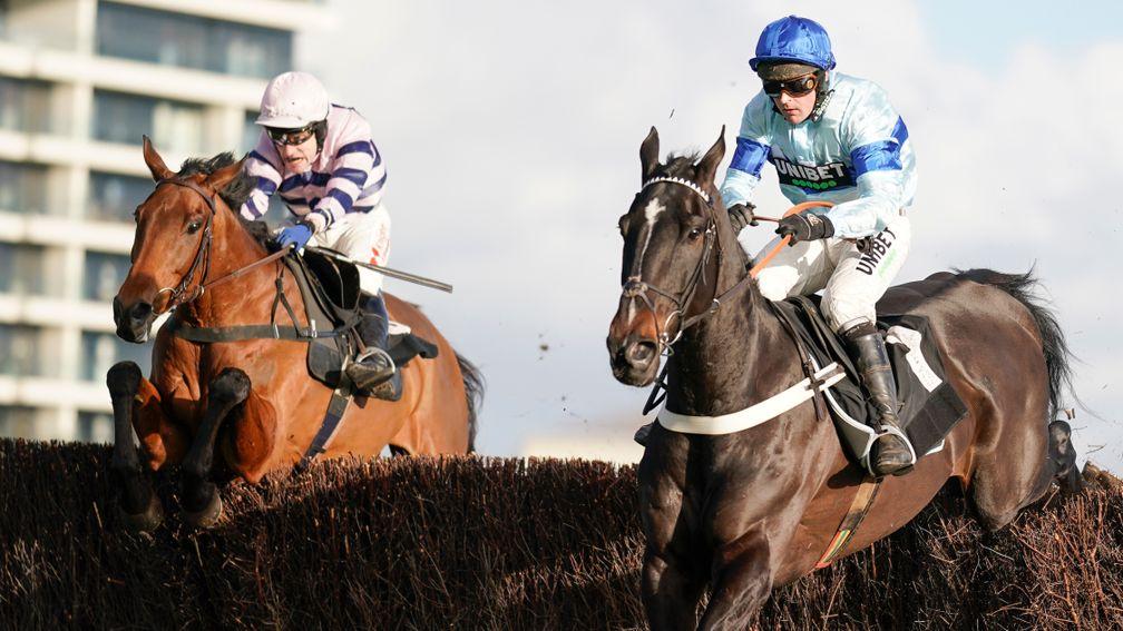 Precious Cargo (blue cap) is a possible Arkle hope for Nicky Henderson