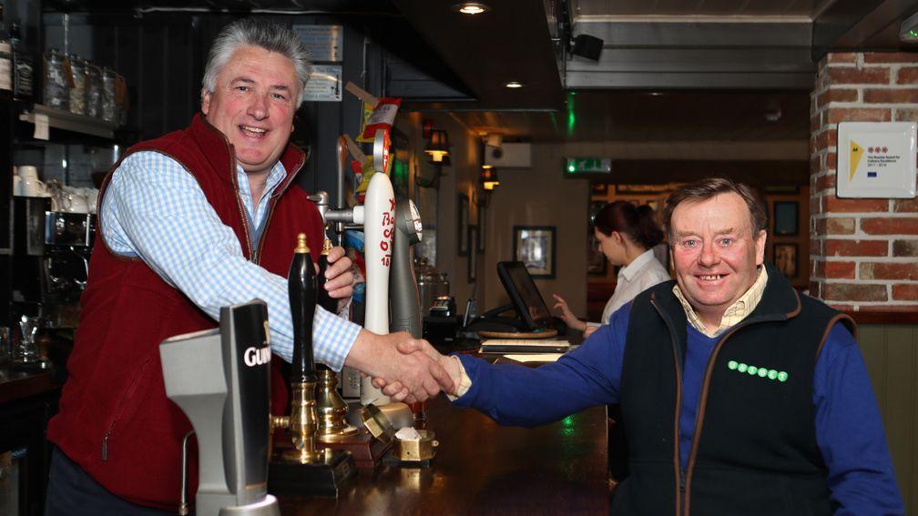 Champion trainers Paul Nicholls and Nicky Henderson meet up for a pre-festival drink