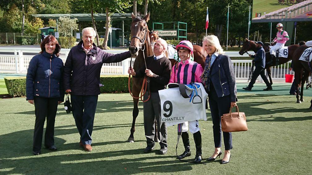 Poetry with owner-breeders Trevor Harris (second left) and Elizabeth Harris (right) of Lordship Stud and jockey Maxime Guyon.