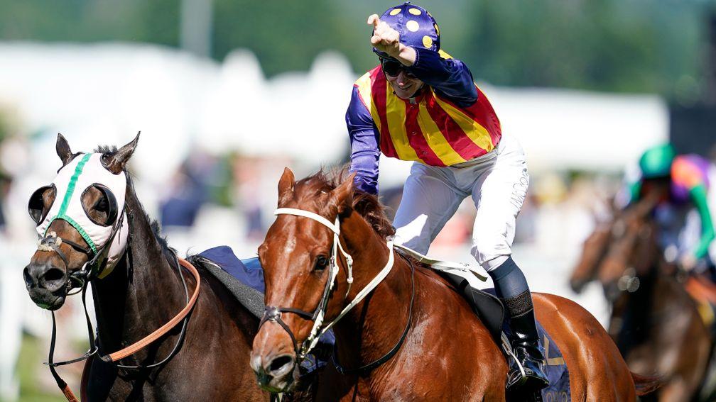 ASCOT, ENGLAND - JUNE 14: James McDonald riding Nature Strip win The King's Stand Stakes during Royal Ascot 2022 at Ascot Racecourse on June 14, 2022 in Ascot, England. (Photo by Alan Crowhurst/Getty Images)