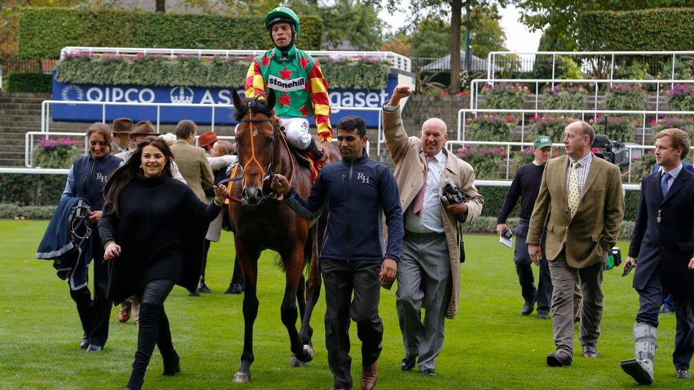 Celebrations as Danehill Kodiac returns in triumph from the Cumberland Lodge Stakes at Ascot last October