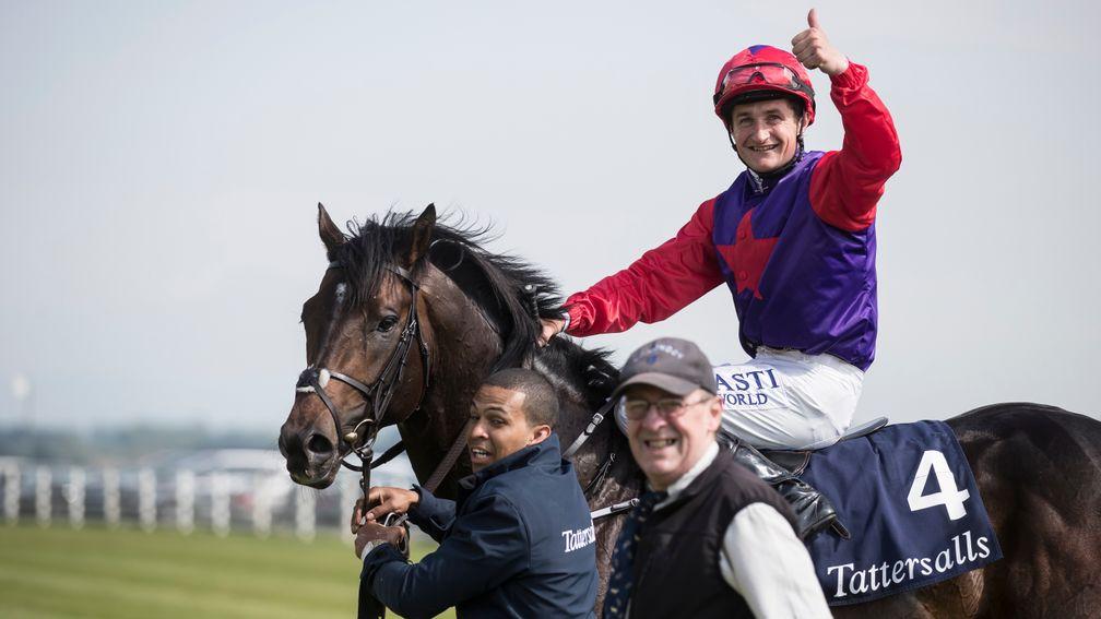 A thumbs-up from Shane Foley after landing the Irish 2,000 Guineas on Romanised