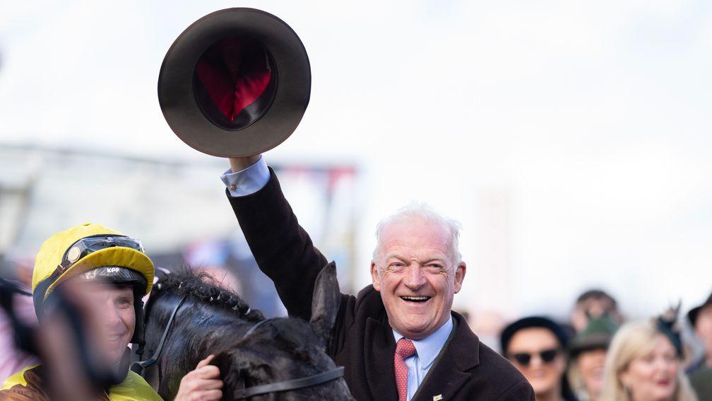 Willie Mullins after Galopin Des Champs win in the Gold Cup Cheltenham 17.3.23 Pic: Edward Whitaker
