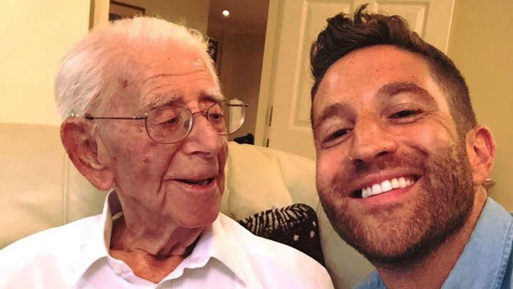 Jack Fisher, pictured celebrating with grandson Joel after turning 100