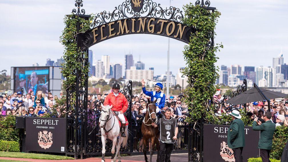MELBOURNE, AUSTRALIA - OCTOBER 07:  Hugh Bowman returns to scale after riding Winx to win the Seppelt Turnbull Stakes during Melbourne Racing at Flemington Racecourse on October 7, 2017 in Melbourne, Australia.  (Photo by Daniel Pockett/Getty Images  for
