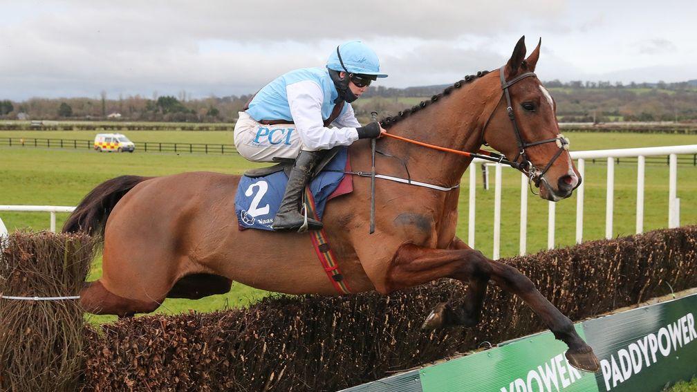 Naas Sun 31 January 2021Eklat De Rire ridden by Rachael Blackmore, winner, at an early stage in The Naas Racecourse Business Club Novice SteeplechasePhoto.carolinenorris.ie