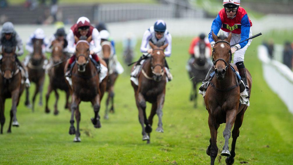 Mehdaayih (Rab Havlin) leaves her Cheshire Oaks rivals toiling, headed by Manuela de Vega (second right)  who reopposes in the Investec Oaks at Epsom on Friday