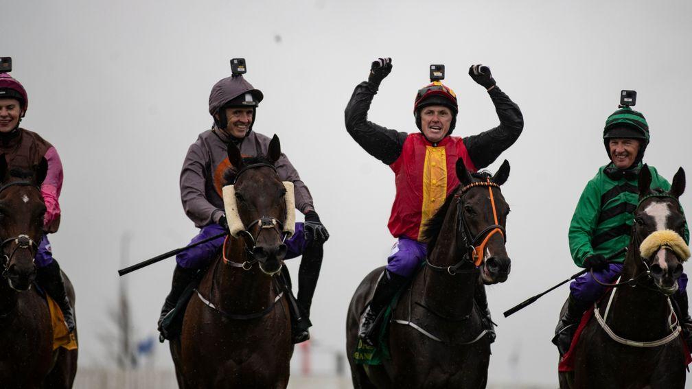 Sir Anthony McCoy, flanked by Ruby Walsh (left) and Paul Carberry (right)