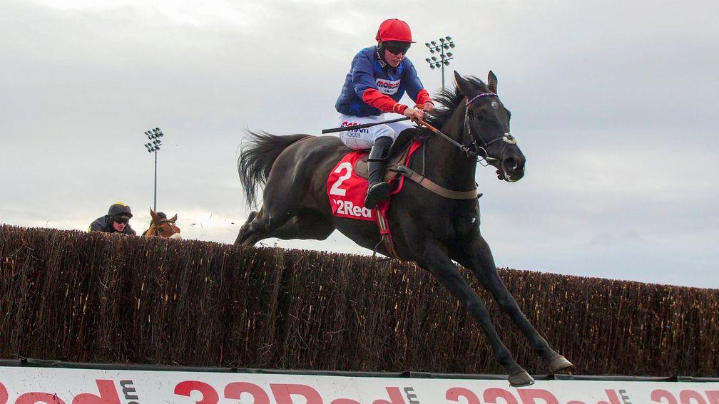 Frost and Black Corton jumping to victory in the Grade 1 Kauto Star Novices' Chase