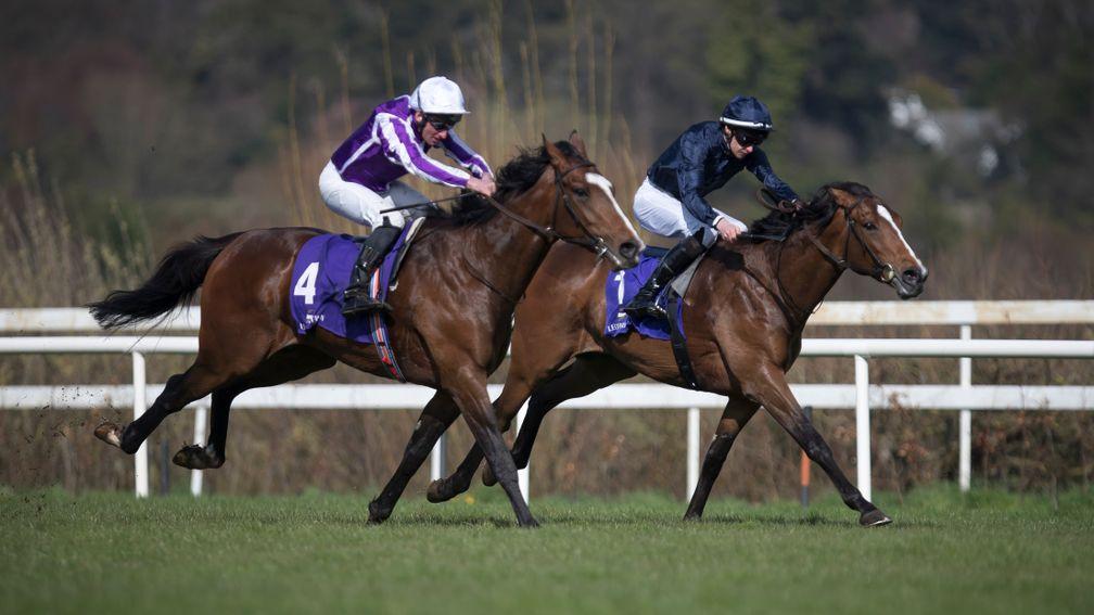 Nelson (far side) gets the better of Delano Roosevelt in the Ballysax Stakes