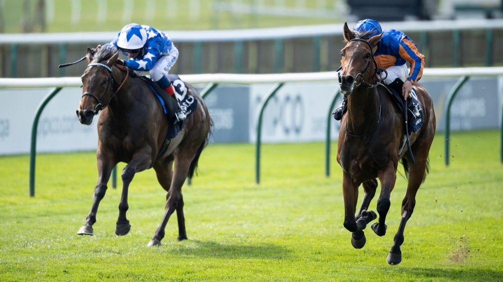 Rematch: Hermosa (right) wins the 1,000 Guineas with Qabala (left) third
