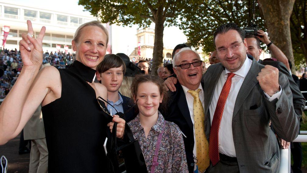 Julia and Gregor Baum (right) at Longchamp after Danedream's Arc victory