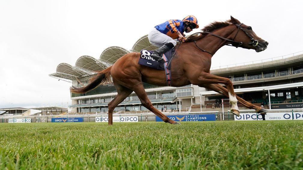 Love strides clear in the 1,000 Guineas for Ryan Moore and the Aidan O'Brien stable