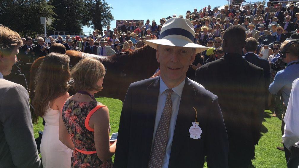 Weatherbys Hamilton chief executive Charles Hamilton is set to sign a £1 million cheque if Stradivarius, pictured behind him, wins at York