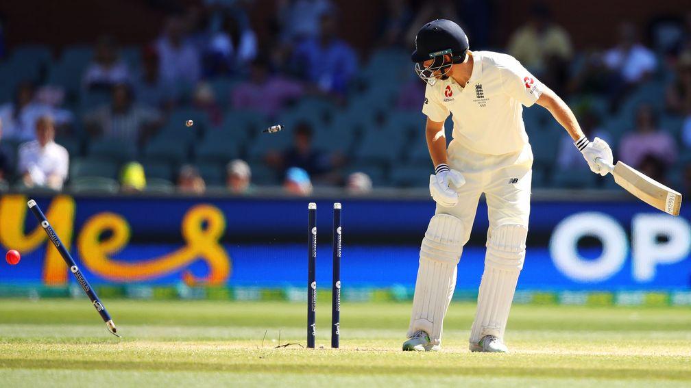Jonny Bairstow is bowled by Mitchell Starc, sealing England's 120-run defeat in Adelaide