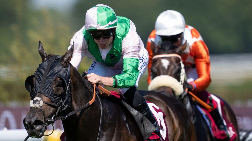 Khaadem (Ryan Moore,left) wins the King George StakesGoodwood 29.7.22 Pic: Edward Whitaker
