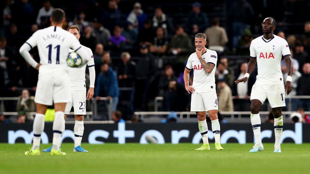 Tottenham Hotspur players look dejected following their 7-2 defeat to Bayern Munich in the Champions League